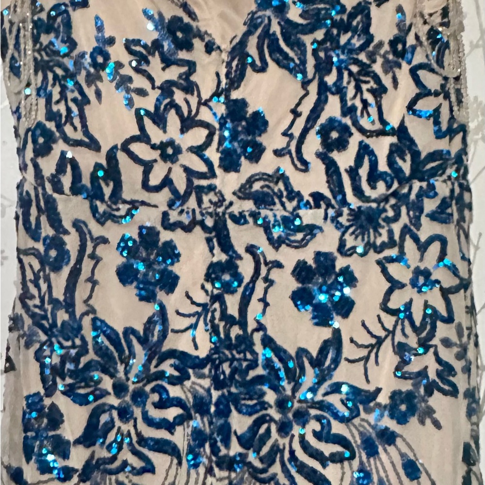 Multicolor, V Neck, Floral, Sleeveless, Rhinestones, Sequined Mermai… - Picture 4 of 5